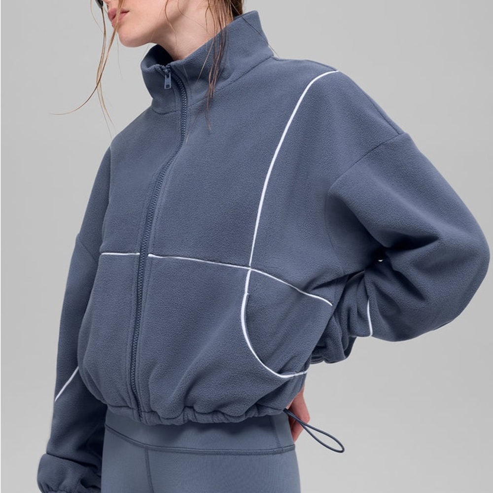 ALO Yoga Polar Fleece Game Time Full Zip Jacket - Bluestone